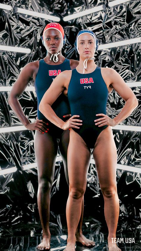 Ashleigh Johnson #1 and Maggie Steffens #6, USA National Women’s Water Polo Team Waterpolo Photography, Water Polo Girls, Usa Water Polo, Women's Water Polo, Water Polo Team, Japanese Swimsuit, Polo For Women, Water Polo Players, Polo Team