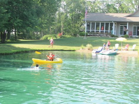 pond before & after 2006-2011: Pond now,2011..... 1/2 acre, 15ft deep at deepest ,sand beach,dock with slide.Stocked with fish.Ice Swim Pond, Beach Dock, Farm Pond, Natural Swimming Ponds, Pond Maintenance, Country Magazine, Farm Layout, Backyard Beach, Swimming Pond