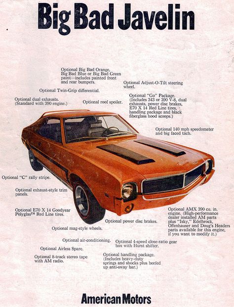 1969 AMC Javelin. ★。☆。JpM ENTERTAINMENT ☆。★。 American Motor Company, Muscle Car Ads, Amc Javelin, Automobile Advertising, American Motors, Car Advertising, Rat Rods, Us Cars, Car Ads