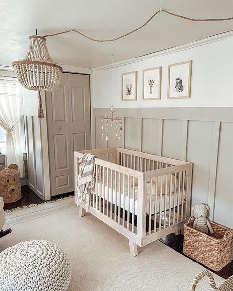 Amazon Home on Instagram: "Neutral nursery inspo 👶 Share your nursery style using #AmazonHome and shop these looks at the link in bio. 📷: @kaylee_dolin, @clurcee, @cacticotto_home, @allihavrilla, @jessicalouise.home" Wood Pannel Ideas Nursery, Wainscoting One Wall Nursery, Nursery Ideas Tan Walls, Accent Wall Uneven Ceiling, Light Neutral Nursery, White Accent Wall Nursery, Slat Wall Ideas Nursery, Nursery Panel Wall, Panelled Nursery Ideas