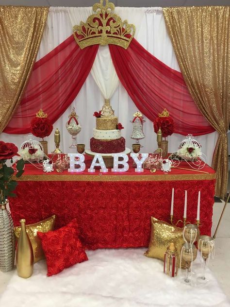 Royal Rose Baby Shower | CatchMyParty.com Royal Baby Shower Boy, Royalty Baby Shower, Red Baby Shower, Baby Shower Party Themes, Babyshower Party, Royal Baby Showers, Prince Baby Shower, Baby Shower Party Ideas, Shower Party Ideas