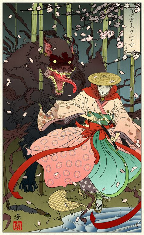 little red oni slayer by gorrem Tengu Tattoo, Japanese Yokai, Japanese Myth, Mask Drawing, Japanese Monster, Japanese Mythology, Japanese Folklore, Japanese Illustration, Traditional Japanese Art