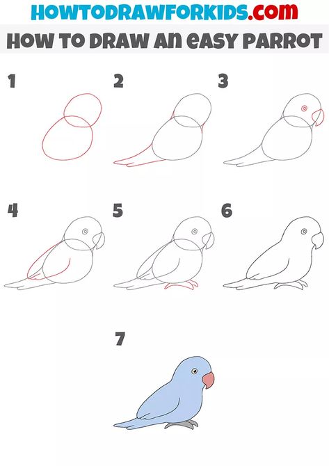 How To Draw A Parrot Easy, Parrot Drawing Easy Step By Step, Easy Parrot Drawing For Kids, How To Draw A Bird Step By Step Easy, Draw Birds Easy Step By Step, How To Draw A Parrot Step By Step, Bird Drawings Easy Step By Step, How To Draw A Parrot, Parrot Drawing Simple