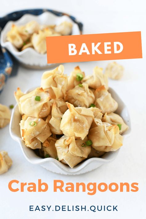 Oven Baked Crab Rangoons Recipe Baked Crab Rangoons, Rangoons Recipe, Baked Crab Rangoon, Fried Crab, Crab Rangoons, Baked Crab, Crab Rangoon Recipe, Rangoon Recipe, Gluten Free Puff Pastry