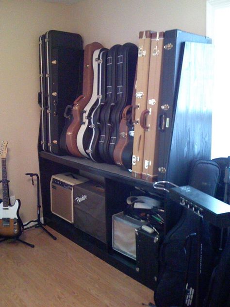 Guitar Case Storage, Music Room Storage, Office Music Room, Music Furniture, Music Room Design, Guitar Storage, Home Music Rooms, Home Studio Ideas, Music Storage