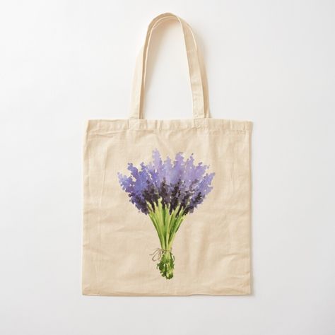 Get my art printed on awesome products. Support me at Redbubble #RBandME: https://www.redbubble.com/i/tote-bag/lavender-watercolor-art-by-simplysassy/61678664.P1QBH?asc=u Toat Bag Design, Lukis Tote Bag, Toat Bag Painting, Drawing On Bag, Hand Painted Tote Bags Art, Tote Bag Art Painting, Fabric Bag Design, Tote Bag Diy Pattern, Bag Painting Ideas