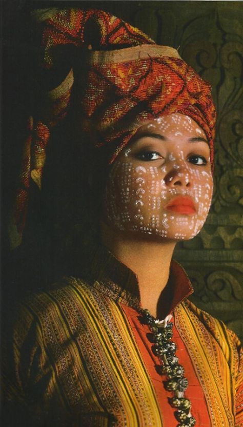 Asia | Yakan woman with traditional painted face, Mindanao, Philippines | National Geographic archives. Painted Face, Headdress, National Geographic, Philippines, A Woman, Wall, White