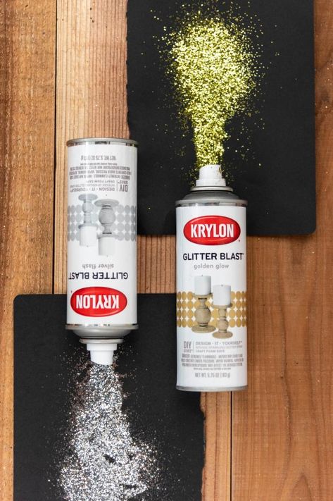 Two of our favorite things in one bottle: glitter and spray paint! Use Krylon Glitter Shimmer Spray to dress up thrifted pieces, jars, candlesticks or garland in no time at all. Paint On Shoes, Thrifted Pieces, Glitter Fabric Paint, Spray Glitter, Make Chalk Paint, Shimmer Spray, Brick Fireplaces, Annie Sloan Wax, Glitter Spray Paint