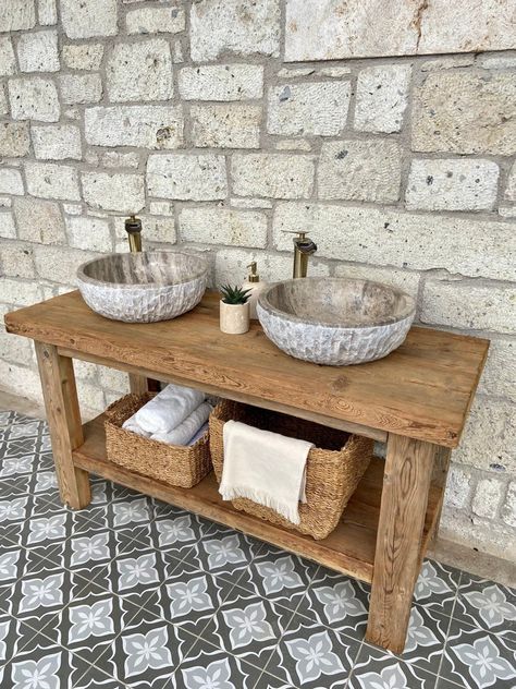 Bathroom Rustic Vanity Wood Farmhouse Decor Farmhouse Vanity - Etsy Farmhouse Vanity Bathroom, Rustic Wood Vanity, Wood Vanity Bathroom, Wood Farmhouse Decor, Vanity Aesthetic, Reclaimed Wood Decor, Bathroom Rustic, Unique Bathroom Vanity, Vanity Shelves