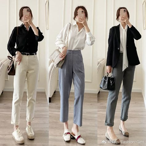 Korean Office Attire Women, Korean Smart Casual Outfit Women, Korean Women Work Outfit, Smart Casual Work Outfit Korean, Smart Casual Business Attire, Uniqlo Business Casual, Smart Casual Korean Style, Business Casual Outfits Korean, Asian Business Casual