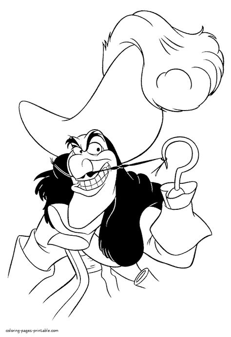 Disney villain Captain Hook - print out Captain Hook Cartoon, Captain Hook Tattoo Ideas, Captain Hook Drawing, Captain Hook Tattoo, Peter Pan Coloring Pages, Disney Colouring Pages, Octopus Coloring Page, Disney Sleeve, Dark Disney