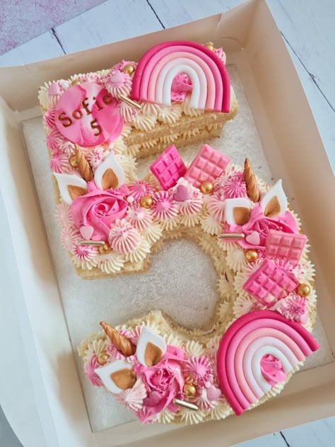 Number Seven Cupcake Cake, Cake For 5 Year Girl, Girls 5th Birthday Cake, 5th Birthday Cake Girl, 6 Birthday Cake, 5 Birthday Cake, Birth Cakes, Melon Cake, 5th Birthday Girls