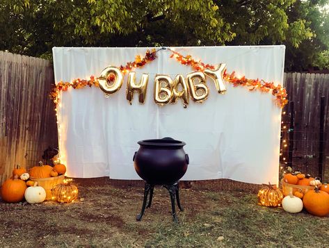 Inexpensive gender reveal. Hollowed Gender Reveal, Gender Reveal Themes Halloween, Fall Halloween Gender Reveal, Spooky Halloween Gender Reveal, Oct Gender Reveal, Gender Reveal Ideas For Party Fall Theme, Halloween Baby Reveal Ideas, Unique Gender Reveal With Sibling, Gender Reveal Halloween Ideas