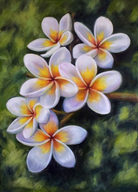 Frangipani Painting Acrylics, Bird Of Paradise Acrylic Painting, Orange Flower Acrylic Painting, Orange Lily Painting, Bird Of Paradise Oil Painting, Hawaii Flowers, Garden Mural, Polynesian Art, Tropical Painting