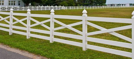 5-Rail Crossbuck Vinyl Fence |Shoreline Vinyl Systems Crossbuck Fence, Post Rail Fence, Circle Driveway, Post And Rail Fence, White Vinyl Fence, Pvc Fence, Country Fences, Front Fence, Rail Fence