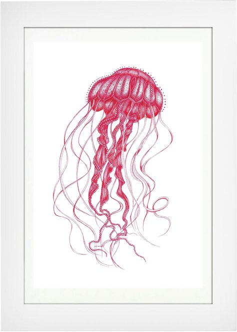 Fantasy Jellyfish, Groovy Prints, Red Jellyfish, Pink Jellyfish, Jellyfish Drawing, Jellyfish Print, Jellyfish Tattoo, Challenge Ideas, Red Ink Tattoos