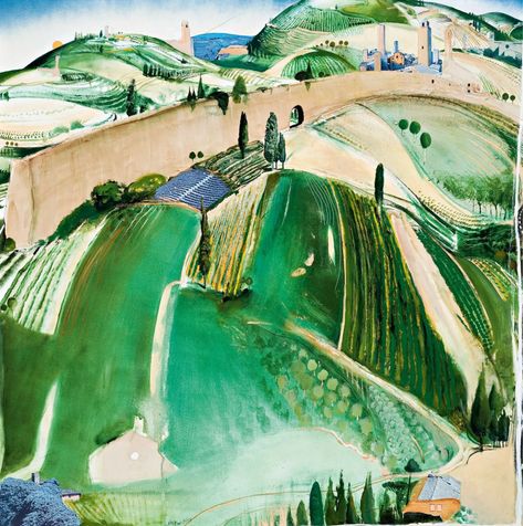 Brett whiteley. Landscape. San Gimignano Brett Whitely, Landscaping Painting, George Shaw, Brett Whiteley, Illustration Design Inspiration, Australian Painting, Australian Painters, Form Drawing, Australian Landscape