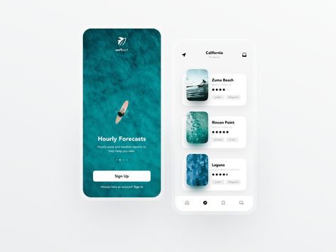 Surf App Concept 🏄🏻‍♂️ on Behance Surf App, Ui Cards, Surf Coffee, App Concept, Sup Surf, Surf Camp, Webpage Design, App Design Inspiration, Web App Design