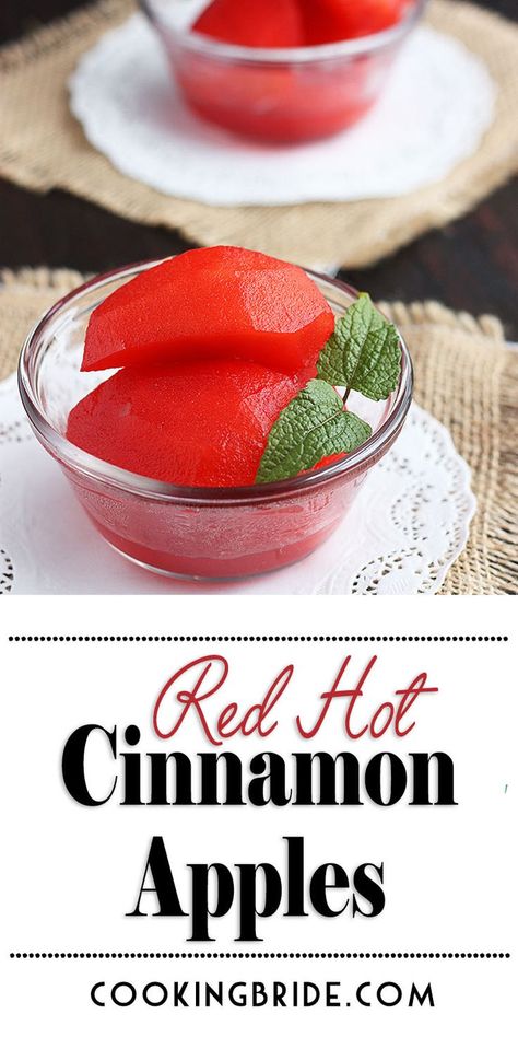 An old fashioned treat, spicy cinnamon candies give these Red Hot cinnamon apples their bright red color and sweet flavor. #apples #cinnamon #fallrecipes Cinnamon Apples Crockpot, Red Hot Cinnamon Apples, Hot Cinnamon Apples, Apples Crockpot, Cinnamon Apple Rings, Cinnamon Candies, Quick Foods, Candy Apple Recipe, Fall Goodies