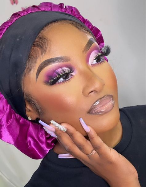 Lavender Makeup Looks Black Women, Purple Makeup Looks For Black Women, Ebony Makeup, Lavender Makeup, Purple Makeup Looks, Birthday Makeup Looks, Face Beat Makeup, Cute Eye Makeup, Makeup For Black Skin