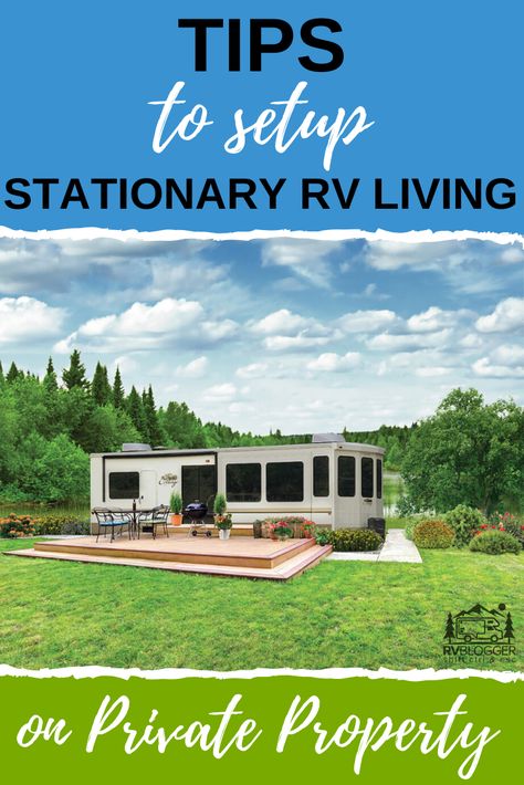 Rv Living On Property, Live In Rv On Property, Permanent Rv Living Fifth Wheel, Stationary Trailer Living, Rv As A Guest House, Living In Camper While Building House, Camper Living On Land, Rv In Backyard, Destination Rv Living