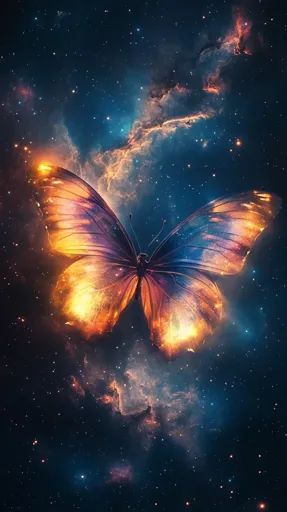 ↑↑↑ Larger size on website 🔸 The image shows a large, vibrant butterfly against a backdrop of a deep space nebula.  The butterfly Vibrant Butterfly, Space Nebula, Yellow And Purple, Inner Light, Deep Space, The Butterfly, Awe Inspiring, Beauty Inspiration, The Universe