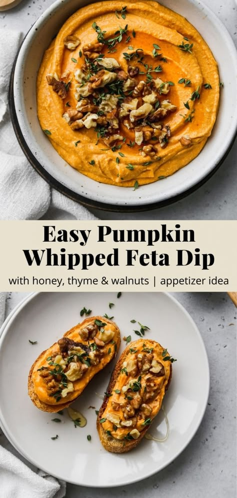 Pumpkin Spread, Pumpkin Appetizers, Whipped Feta Dip, Whipped Pumpkin, Easy To Make Appetizers, Fall Appetizers, Feta Recipes, Feta Dip, Appetizer Ideas