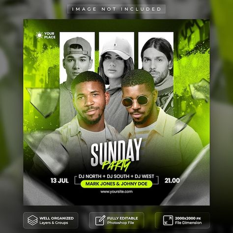 Sunday party flyer social media post and... | Premium Psd #Freepik #psd #vacation #event #music #party Banner Template Photoshop, Social Media Party, Free Psd Flyer Templates, Flyers Design, Free Psd Flyer, Party Flyers, Psd Flyer Templates, Thai Tea, Poster Psd