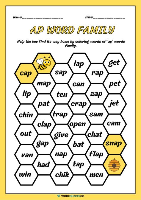 AP Word Family Worksheets Ap Family Words Worksheet, Ap Words Worksheet, Ap Word Family Worksheets, Ap Family Words, Ap Words, Ap Word Family, Family Worksheets, Cvc Worksheets, Creative Worksheets