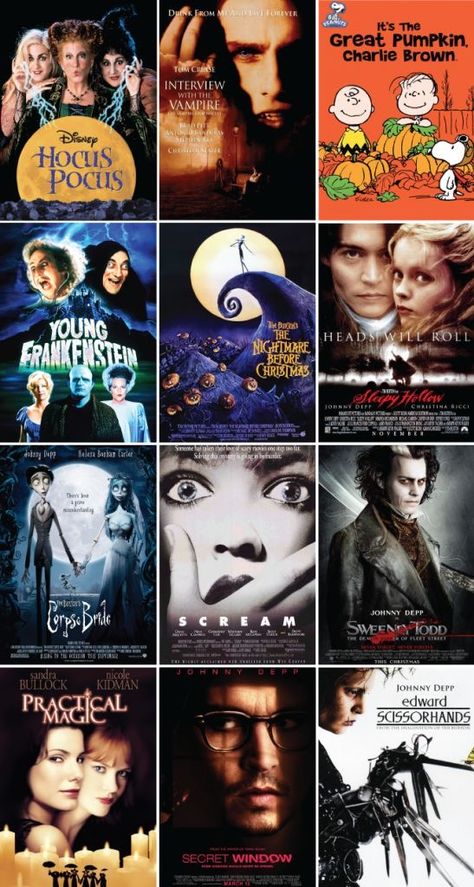 October Movie List, Halloween Movies Aesthetic, Johnny Depp Movies List, October Movie, Autumn Movies, October Movies, Fall Movies, Halloween Movies To Watch, Halloween Movies List