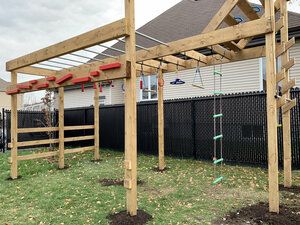 Diy Ninja Course For Kids, Ninja Course Without Trees, Ninja Line Without Trees, Outdoor Ninja Warrior Course, Ninja Gym At Home, Kids Ninja Warrior Course Backyards, Diy Ninja Course Backyard, At Home Ninja Course, Diy Ninja Warrior Course Kids