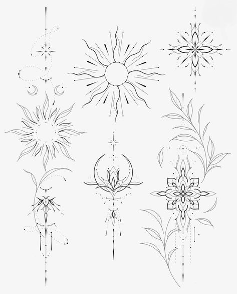 Sun Themed Tattoos, Mandala Fine Line Tattoo, Tato Henna, Boho Tattoos, Sternum Tattoo, Spine Tattoos, Subtle Tattoos, Best Tattoo Designs, Art Tattoos