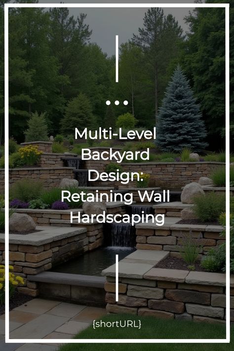 Tiered natural stone retaining walls creating multiple levels for plants and a small water feature in a backyard Living Retaining Wall, Tier Backyard Landscaping, Landscaping With Retaining Wall, Rock Retaining Wall Ideas, Landscape Retaining Wall Ideas, Hardscape Ideas Backyard, Backyard Hardscaping, Landscape Retaining Wall, Hardscaping Ideas