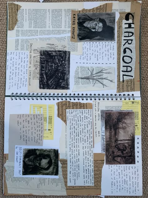 Charcoal Sketchbook Page, Gcse Art Fantasy Theme, Texture Pages Gcse Art, Title Pages Art Gcse, Gcse Art Book Ideas, Gcse Art Sketchbook Layout Ideas, Gcse Art Pages, Gcse Art Title Page, Gcse Art Sketchbook Layout Grade 9