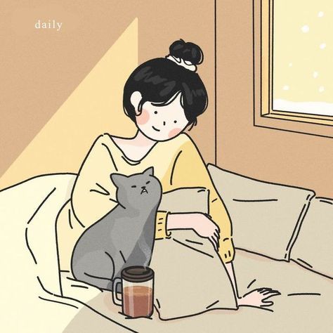 심플한 그림, Cartoon Girl Drawing, Illustration Art Girl, Korean Art, Cute Little Drawings, Kawaii Wallpaper, Girls Cartoon Art, Cat Illustration, Cozy Winter