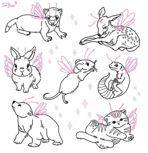 Animals With Wings, Kawaii Tattoo, Tattoo Flash Sheet, Cute Tiny Tattoos, Tattoo Flash Art, Dope Tattoos, Simplistic Tattoos, Matching Tattoos, Tattoo Stencils