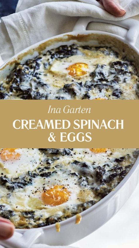 Ina Garten Creamed Spinach & Eggs Creamed Spinach With Boursin Cheese, Boursin Spinach, Spinach And Eggs, Spinach Eggs, Spinach Souffle, Breakfast Bakes, Boursin Cheese, Spinach Egg, Delicious Cream