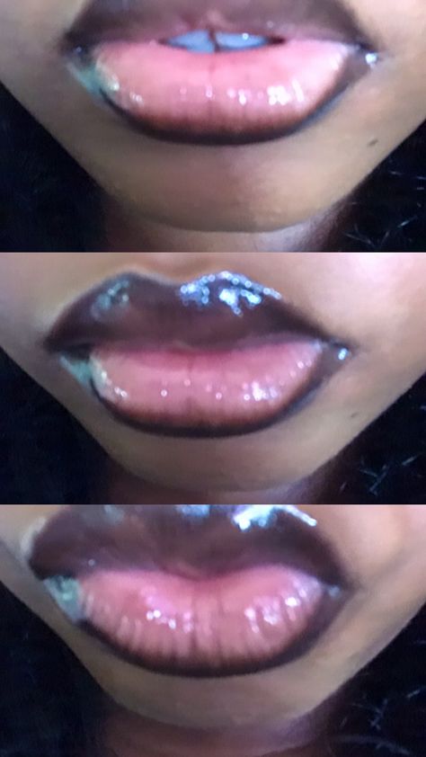 #lipcareroutine #lipcombo #brown #black Colored Eyes Aesthetic, Pink Lip Combo For Dark Skin, 2000s Lip Combo, Black Lip Combos, Goth Lip Combo, Black Lip Liner With Gloss, Cute Lip Combos, Lip Combos For Black Women, Brown Lip Combo