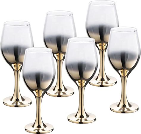 Vikko Décor Gold Ombre Wine Glasses, 11.5 Ounce Fancy Wine Glasses With Stem for Red and White Wine, Thick and Durable, Dishwasher Safe Goblets, Great Gift Idea, Set of 6 Decorative Wine Glasses Fancy Wine Glasses, Decorative Wine Glasses, Gold Wine, Decorated Wine Glasses, Gold Ombre, Gold Flatware, White Kitchen Decor, White Wine Glasses, Ombre Design