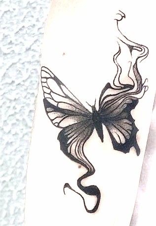 Disintegrating Butterfly Tattoo, Smokey Butterfly Tattoo, Drippy Butterfly Tattoo, Wabi Sabi Tattoo, Dripping Butterfly, Goth Tattoos, Chaos Tattoo, Unique Butterfly Tattoos, Flower Tat