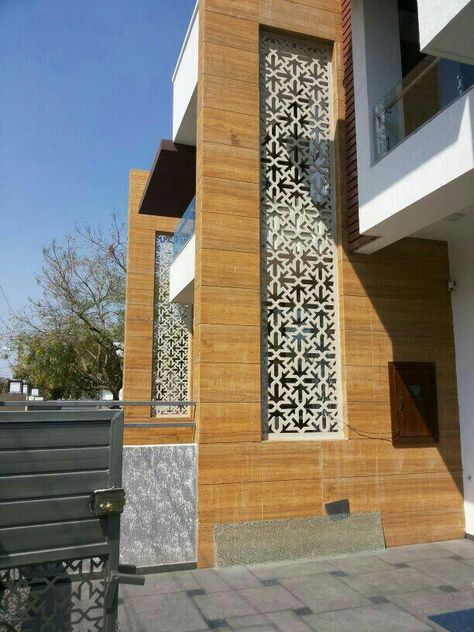 Manufacturer of stone jali and any kind of stone murals, panels etc. This beautiful stone jali for home elevation. It's a stunning piece of craftsmanship and beautifully carved design. #stonework #carveing #interior #exterior #sandstonejali #jalidesign #stonepanels #engraving #cncdesign #stoneforhome #2dpattern Stone Cnc Jali Design, Grill Design For Ots, Pvc Jali Design Exterior, Cnc Grill Design For Elevation, Elevation Jali Design, Mdf Jali Design Front Elevation, Cnc Design For Elevation, Wpc Jali Design Elevation, Jali Design Modern