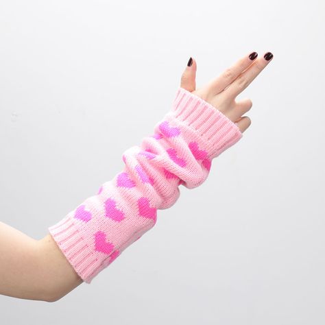 Arm Crocheting, Kawaii Heart, Women Gloves, Pink Gloves, Warmest Winter Gloves, Japanese Kawaii, Crochet Mittens, Wrist Warmers, Knitted Gloves