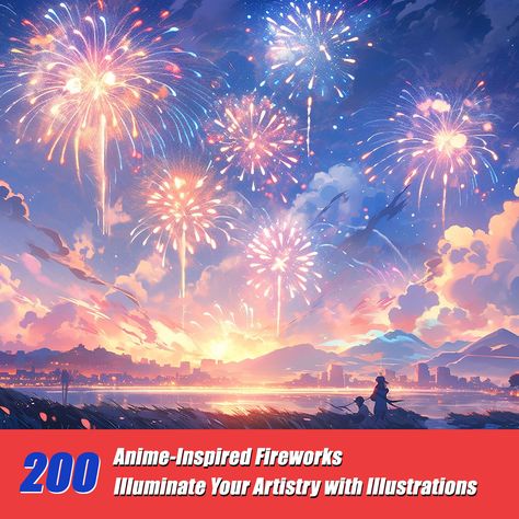 Anime Fireworks Wallpapers, Watching Fireworks Drawing, Fireworks Drawing Illustration, Fire Works Illustrations, Fireworks Digital Art, Anime Inspired, Fireworks, Anime, Color