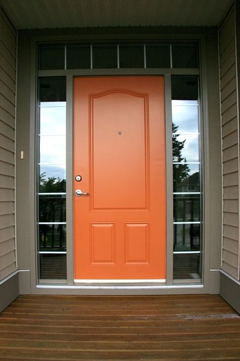 Enhance curb appeal with one of these trending front door colours Brown Front Doors, Orange Front Doors, Front Door Paint, Best Front Door Colors, Tan House, Unique Front Doors, Yellow Front Doors, Colors Pictures, Best Front Doors