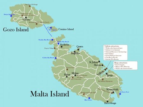 Malta Map, Malta Itinerary, Gozo Island, Maltese Islands, Malta Island, Riviera Beach, Golden Beach, Northwest Coast, Medieval Town