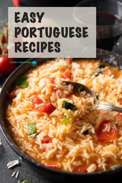 Portuguese Rice And Beans, Portuguese Side Dishes, Portuguese Side Dish Recipes, Portuguese Spices, Portugese Style Potatoes, Portuguese Peas And Linguica, Portuguese Rice, Tomato Rice, Portuguese Recipes