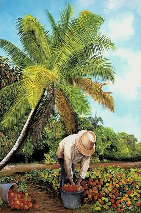 Agriculture Painting, Caribbean Aesthetics, Agriculture Art, Harvest Painting, Puerto Rican Artwork, Green Nature Wallpaper, Marie Galante, Coffee Artwork, Puerto Rico Art