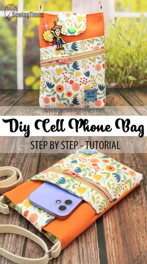 DIY Cell Phone Bag | How to make a Mobile Pouch Tutorial [sewingtimes] Phone Purse Diy, Cross Body Bag Pattern Free, Phone Purse Pattern, Phone Bag Diy, Phone Bag Pattern, Pochette Portable, Cross Body Bag Pattern, Make A Mobile, Crossbody Bag Pattern