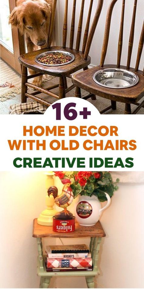 17 Easy Home Decor Ideas Using Old Chairs Repurposed Chairs Diy, Repurpose Dining Chairs, Old Chair Decor Ideas, Upcycled Wooden Chairs, Old Chairs Repurposed Diy Projects, Terras Ideas, Repurpose Chairs, Painting Old Chairs, Repurposed Chairs