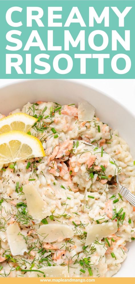 Risotto lovers – this one’s for you! This creamy salmon risotto recipe is easy to make and absolutely delicious. It features a decadent creamy risotto with salmon (cooked any way you like) that is finished off with the bright flavors of lemon and fresh herbs. Whether it’s a weeknight meal, dinner party or date night, this salmon risotto is a simple, elegant option perfect for any occasion. Recipe includes step-by-step instructions for both stovetop and the Instant Pot (pressure cooker). Instant Pot Recipes Rissoto, Salmon Risotto Recipes, Instant Pot Risotto Recipes, Aestethic Recipes, Salmon Recipes Stove Top, Risotto With Salmon, Fish Risotto, Risotto Instant Pot, Smoked Salmon Risotto